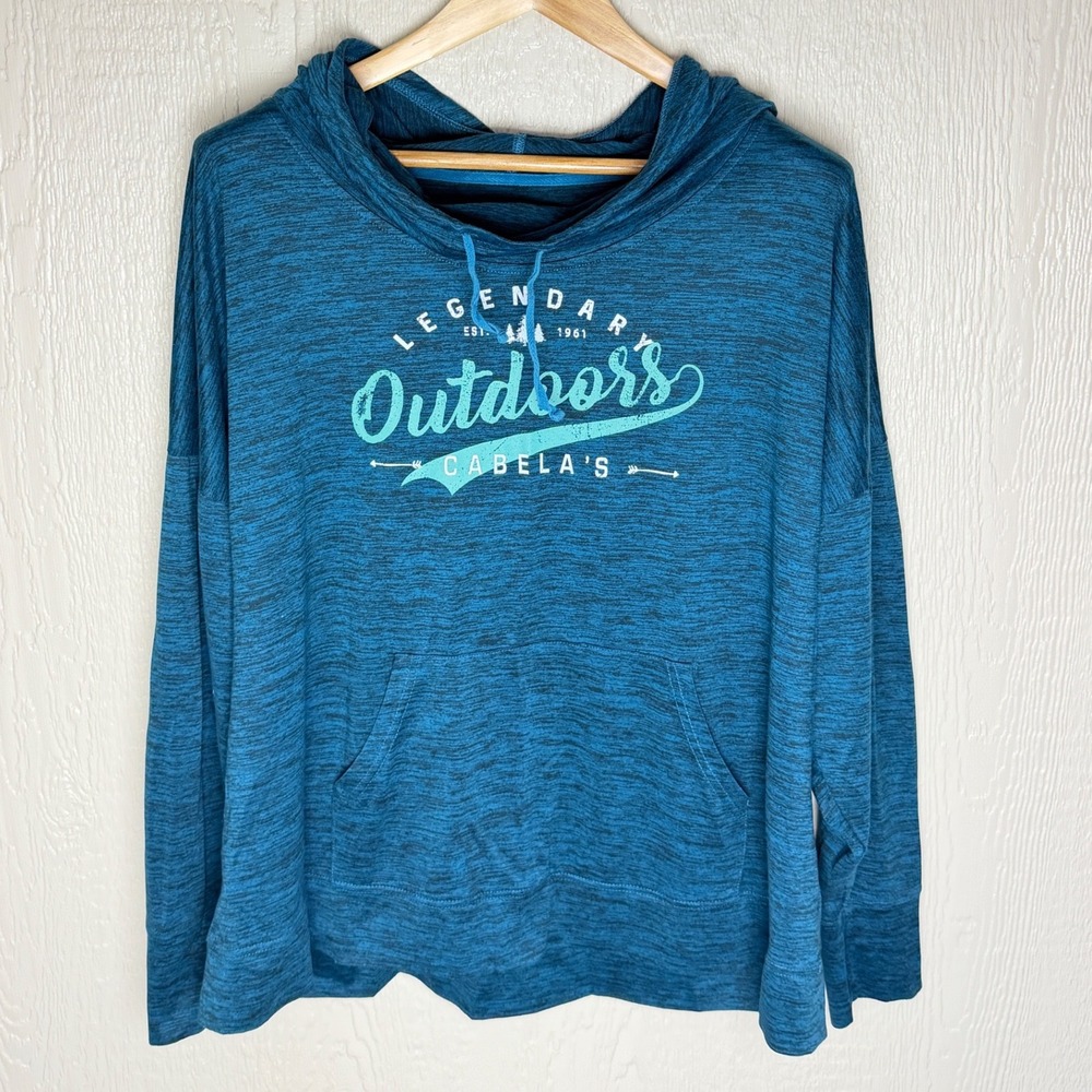 Cabelas Legendary Outdoors Blue Space Dye Hoodie Womens 2XL Lightweight Pullover